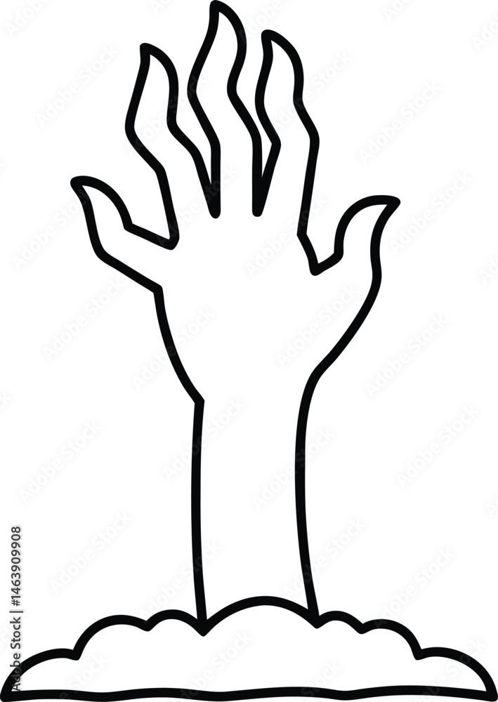 Obraz premium Zombie Hand Rising from the Ground Spooky Line Art Illustration