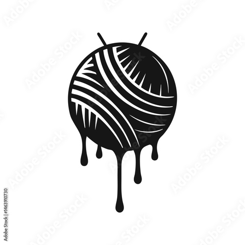 yarn ball dripping with raw energy icon of silhouette vector illustration