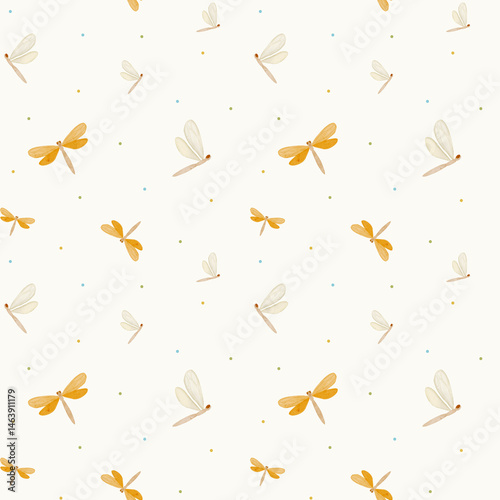 Dragonfly watercolor kids seamless pattern