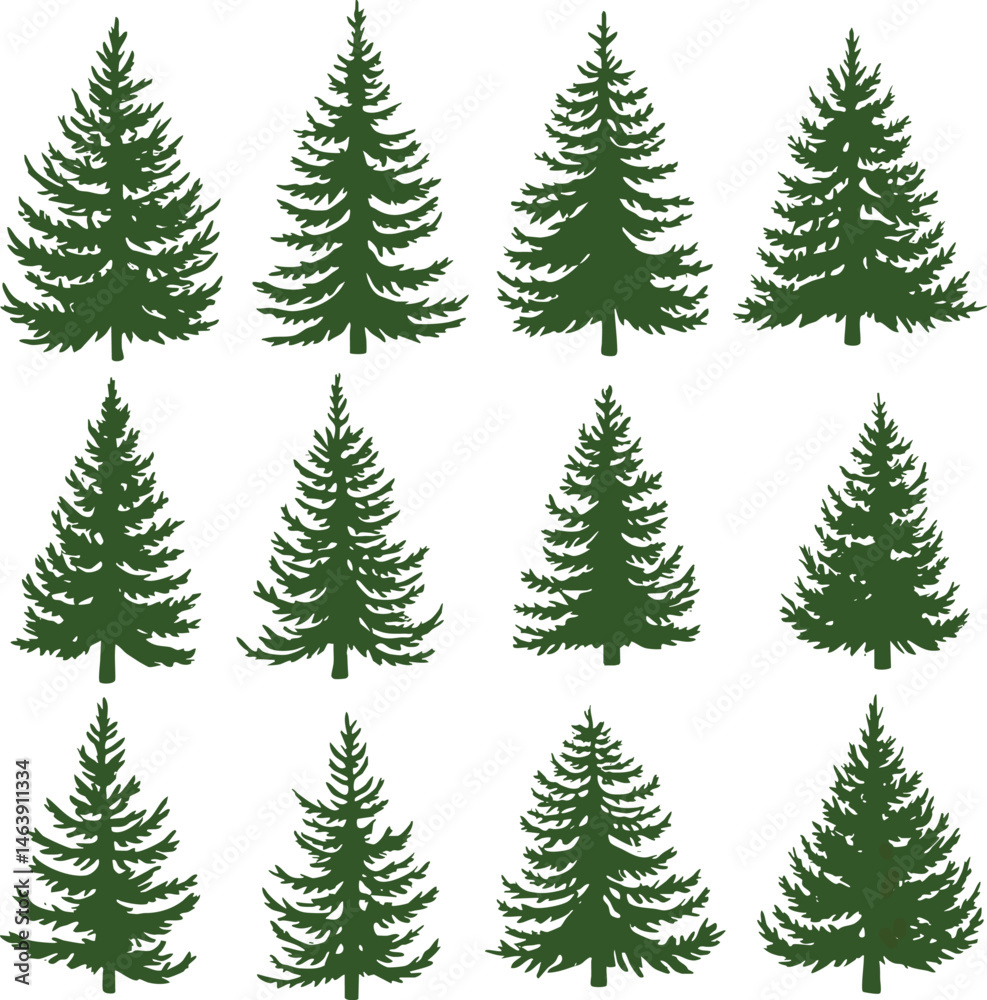 Fototapeta premium Green Christmas trees silhouette seamless pattern
