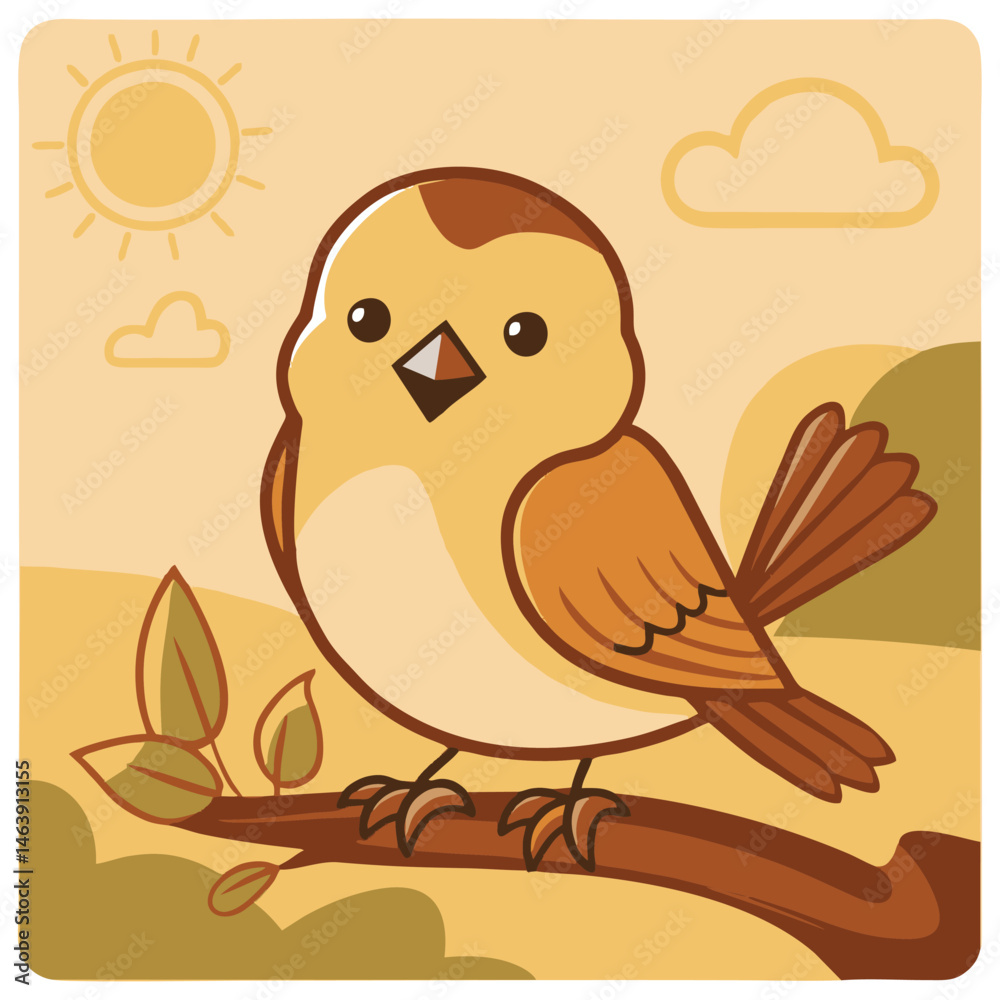 Fototapeta premium A delicate and charming illustration of a sparrow bird, representing freedom and simplicity. Perfect for nature, garden, or bird-watching themed designs. The artwork captures the beauty of small, wild