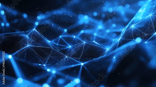 Abstract blue network, glowing points connected by lines, creating a wave-like pattern