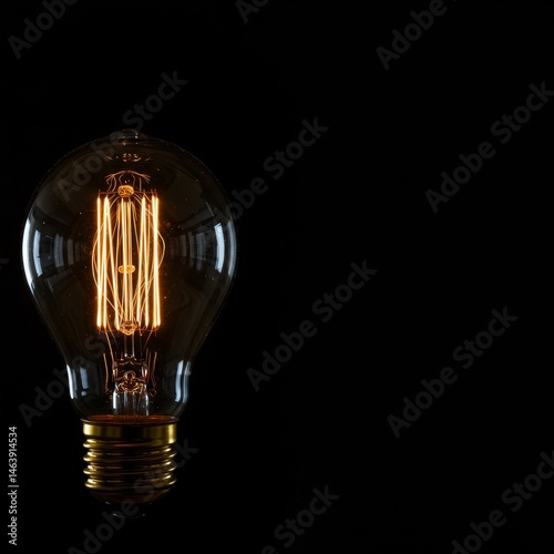 Glowing Filament Light Bulb on Black Background for Creative Lighting