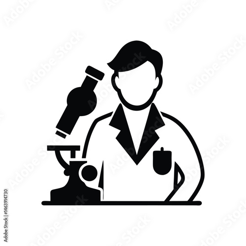 scientist with microscope icon of silhouette vector illustration on white background