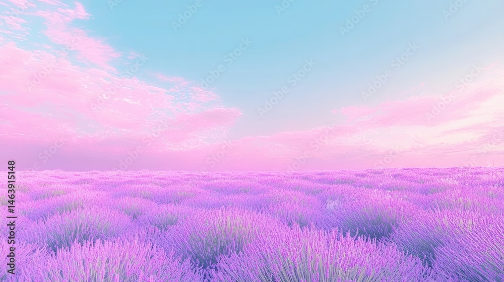 Fototapeta premium Serene Lavender Field at Sunset Pastel Sky