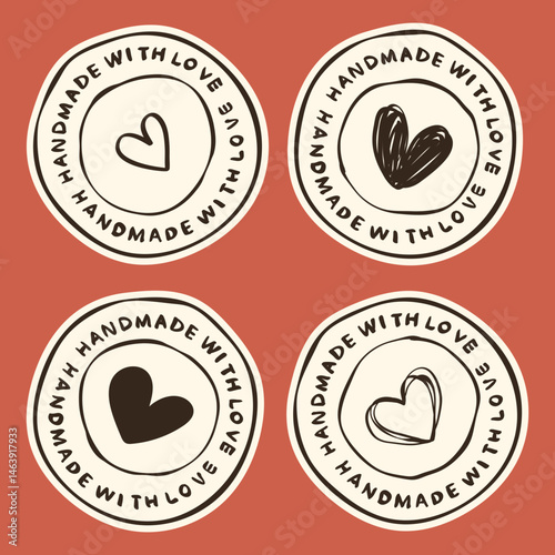 Handmade With Love Stamp Label Badge Icon Logo for Local Craft Market, Soap, Food, Jewellery, 