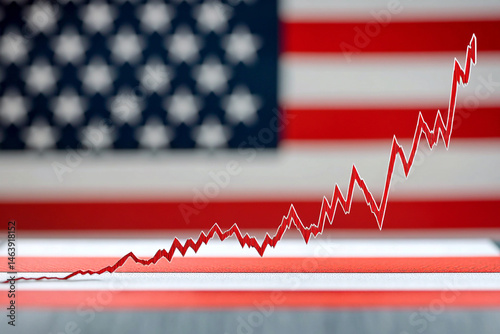 Obraz na płótnie Chart showing rising US unemployment during a recession. Red flag symbolizing economic crisis. Red chart indicating USA recession and increasing unemployment. Economic downturn with a red flag w salonie