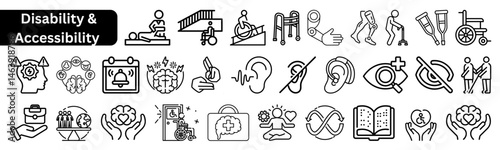 Disability & Accessibility Related editable Line Icon Set