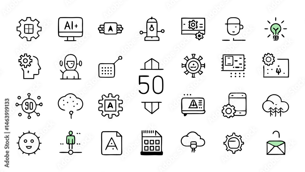 Fototapeta premium Business Line Icon Set - Vector Icons for Corporate Communication and Services