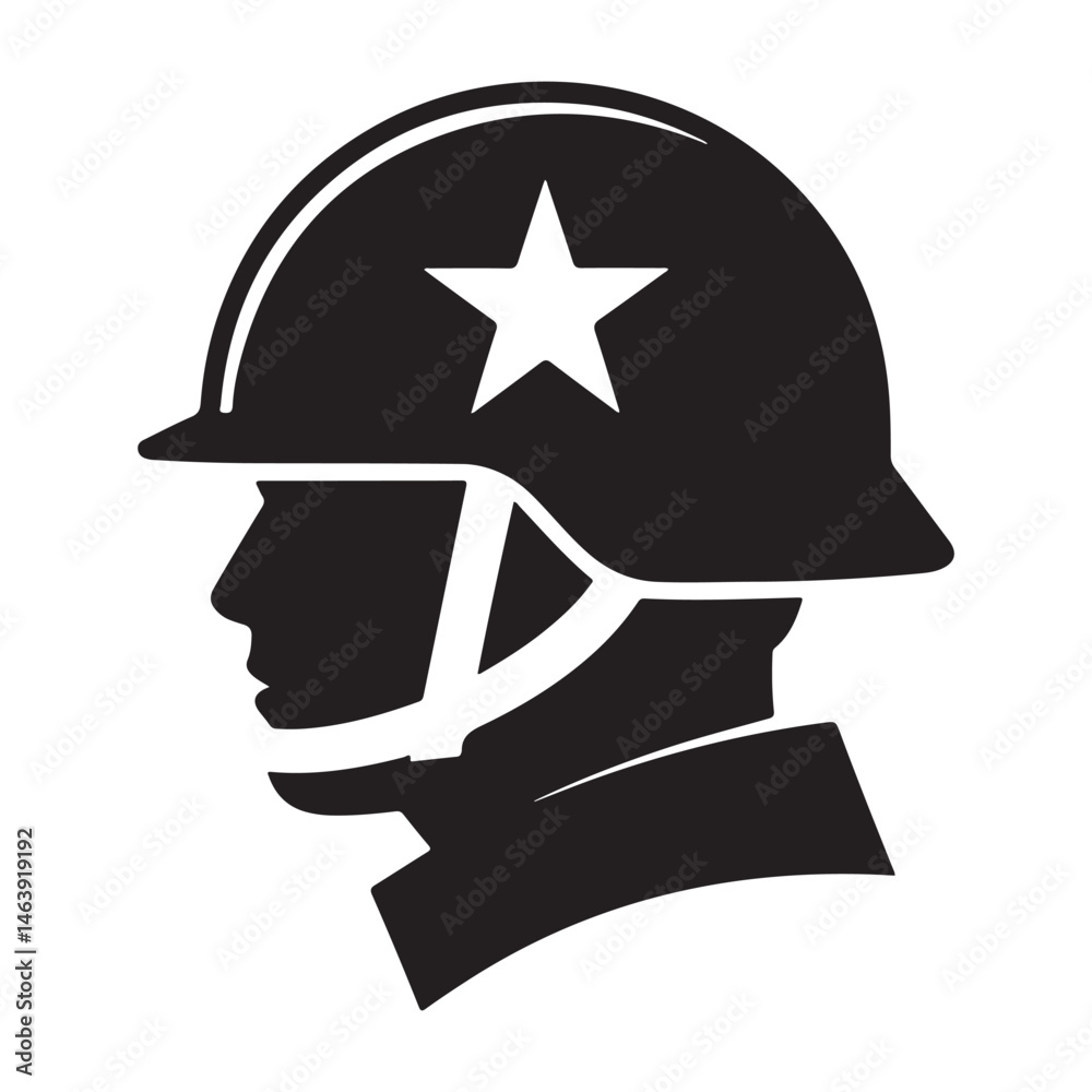 Naklejka premium A strong and symbolic silhouette of a soldier's head in profile