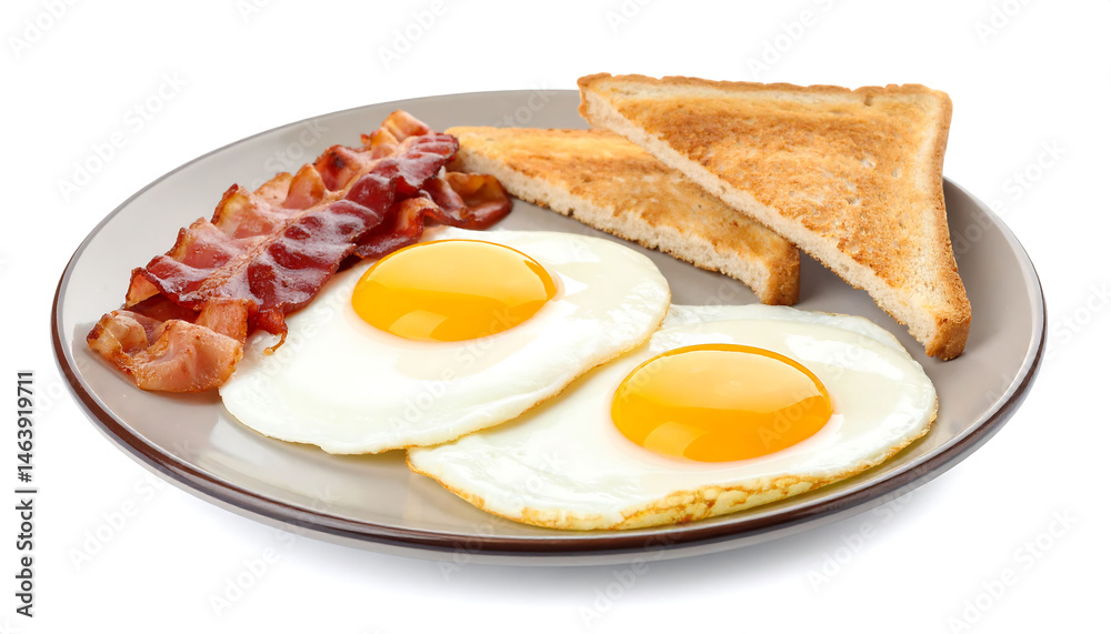 Traditional Breakfast Plate with Eggs, Bacon, and Toast Traditional Breakfast Plate with Eggs, Bacon, and Toast
