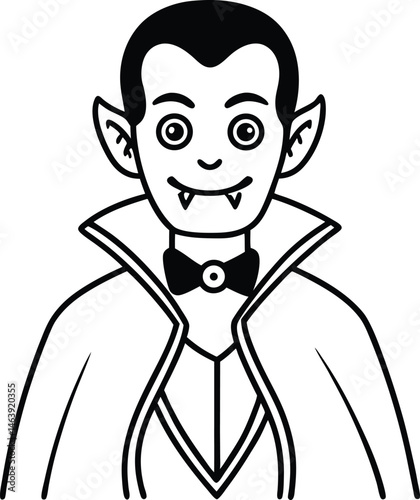 Spooky Halloween Vampire Character Line Art Illustration