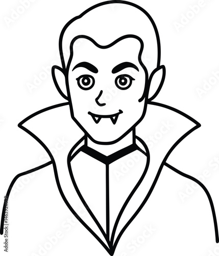 Spooky Halloween Vampire Character Line Art Illustration