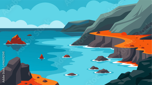 The rocky coastline is dotted with small secluded coves providing a tranquil escape from the volcanic activity.