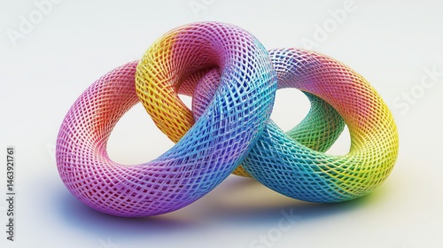 Colorful mesh rings entwined in a creative design.