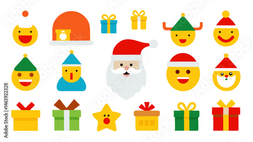 Classic Santa Claus emoticon with a red Christmas hat ideal for holiday spirit