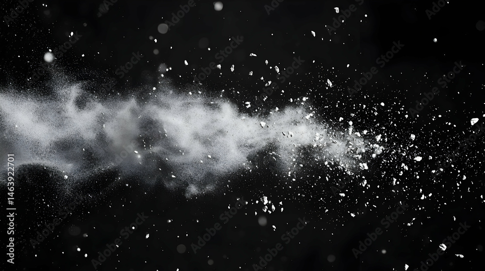 Obraz premium Abstract White Particles Explosion Against Black Background