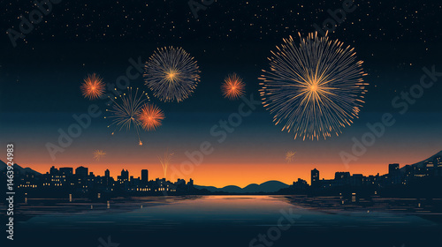 fireworks exploding over a cityscape