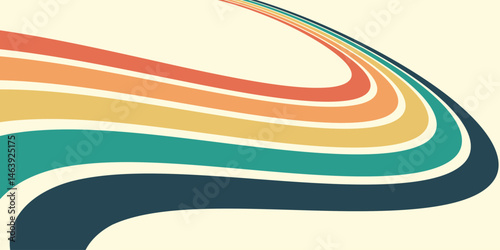 Abstract background of rainbow groovy Wavy Line design in 1970s Hippie Retro style. Vector pattern ready to use for cloth, textile, wrap and other.