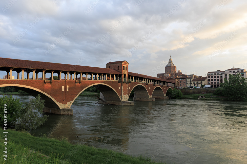 Fototapeta premium Pavia village city Italy Italian characteristic square vision bridge