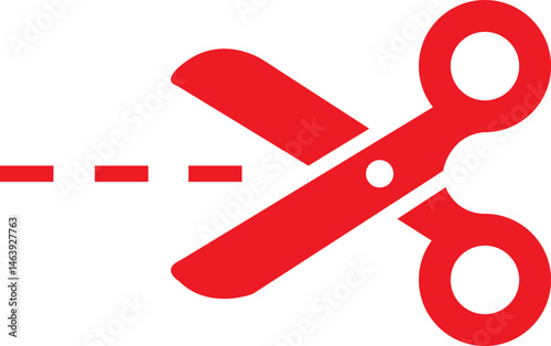 Cutting scissors tool flat simple red icon for cut here or unpack symbol