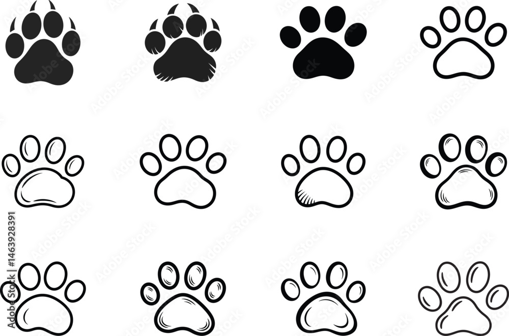 Fototapeta premium Paw Print Icon Set - Animal Footprint Vector illustration design.