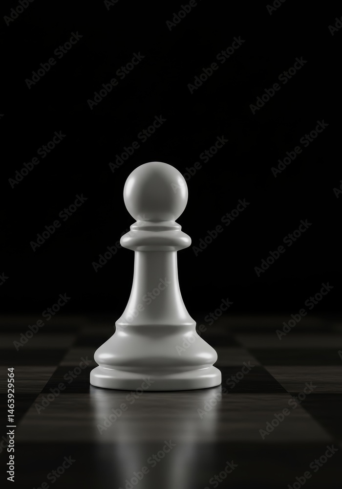 Simple, clean 3D render of a single white chess pawn piece (classic Staunton design). Business strategy presentations, articles on game theory or planning, educational materials about chess Simple, clean 3D render of a single white chess pawn piece (classic Staunton design). Business strategy presentations, articles on game theory or planning, educational materials about chess