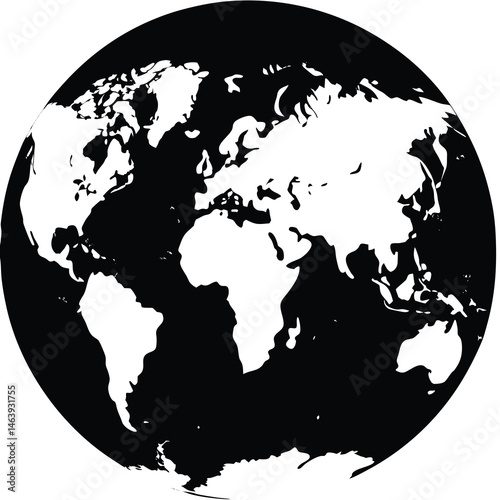 Black and White World Map Silhouette