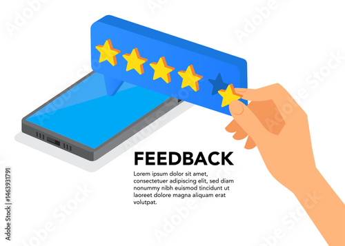 Isometric online customer review or feedback stock illustration