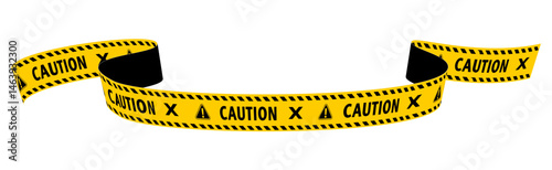 Black and yellow caution tape with warning signs and stripes