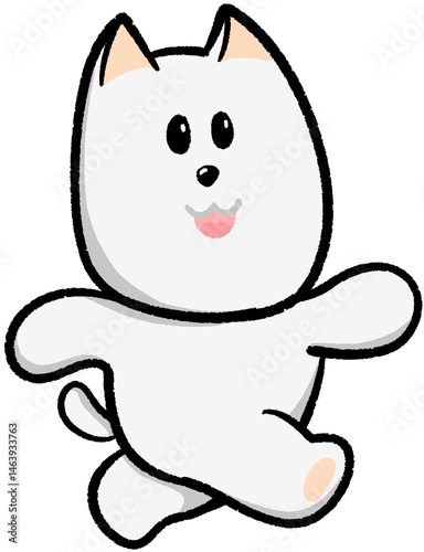 cute white dog waving hello cartoon style