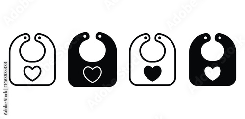 Baby Bib Icon Set Black and White Heart Vector Designs Illustration