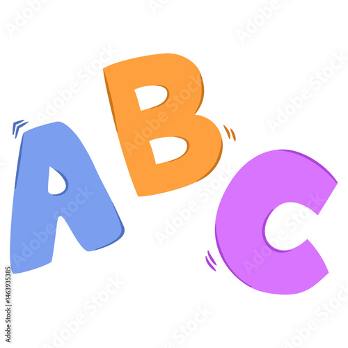 ABC, basic alphabet letters. Easy elementary for beginners. Flat graphic vector illustration isolated on white background.