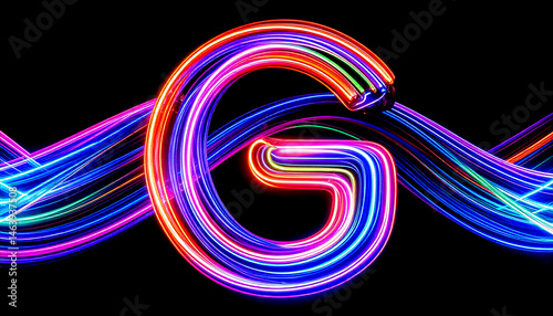 Glowing Blurred Light Waves Forming G Letter on Dark Background