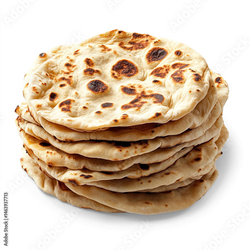 Stack of Freshly Baked Naan Bread on a Transparent Background