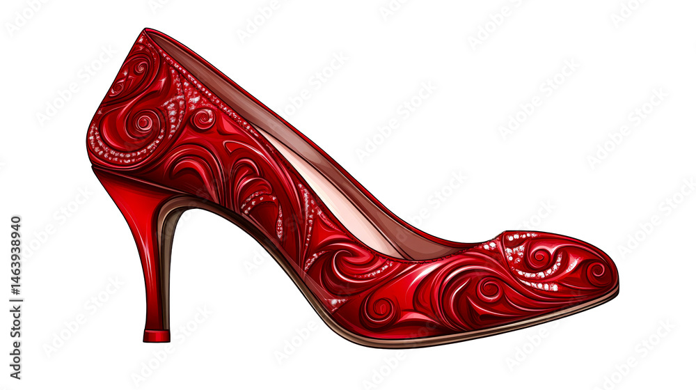 Obraz premium Elegant ornamented red high heel footwear, cut out transparent