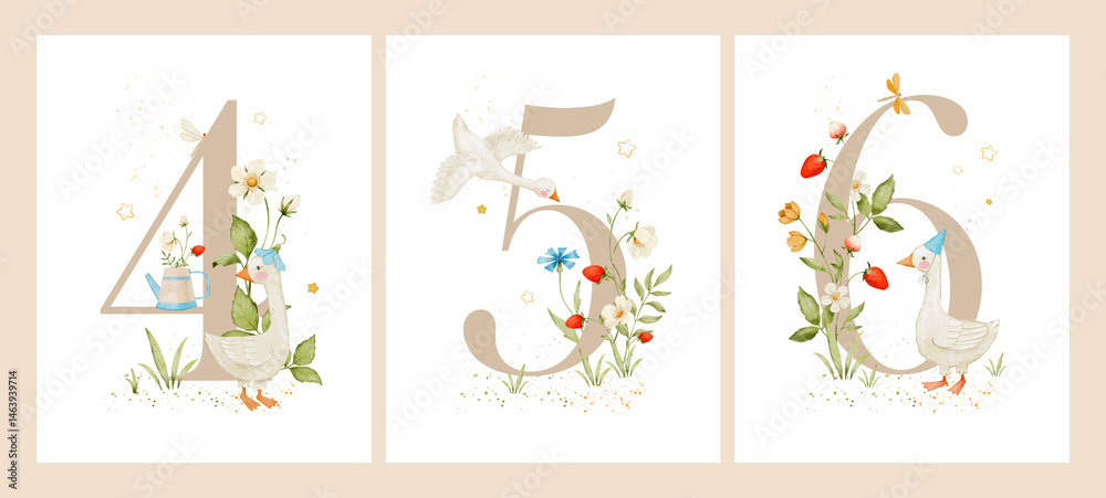Fototapeta premium Watercolor milestone cards illustration for kids