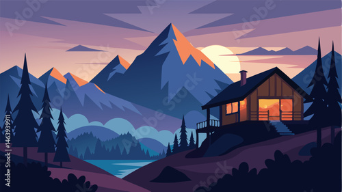 The mountain lodge at dusk is a perfect blend of tranquility and adventure offering a chance to reconnect with nature and find solace in its serene surroundings.