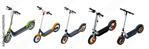 Set of 3d render of a electric scooter vector graphic design