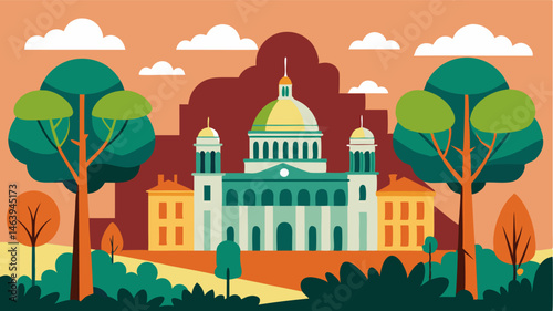 The stately trees tower over historic buildings creating a postcardworthy scene of city meets nature.