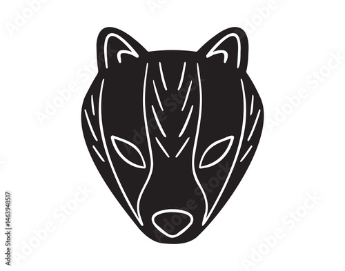 badger head emblem hand drawn silhouette monochrome with patterns illustration. Trendy creative fabulous mystic folklore 