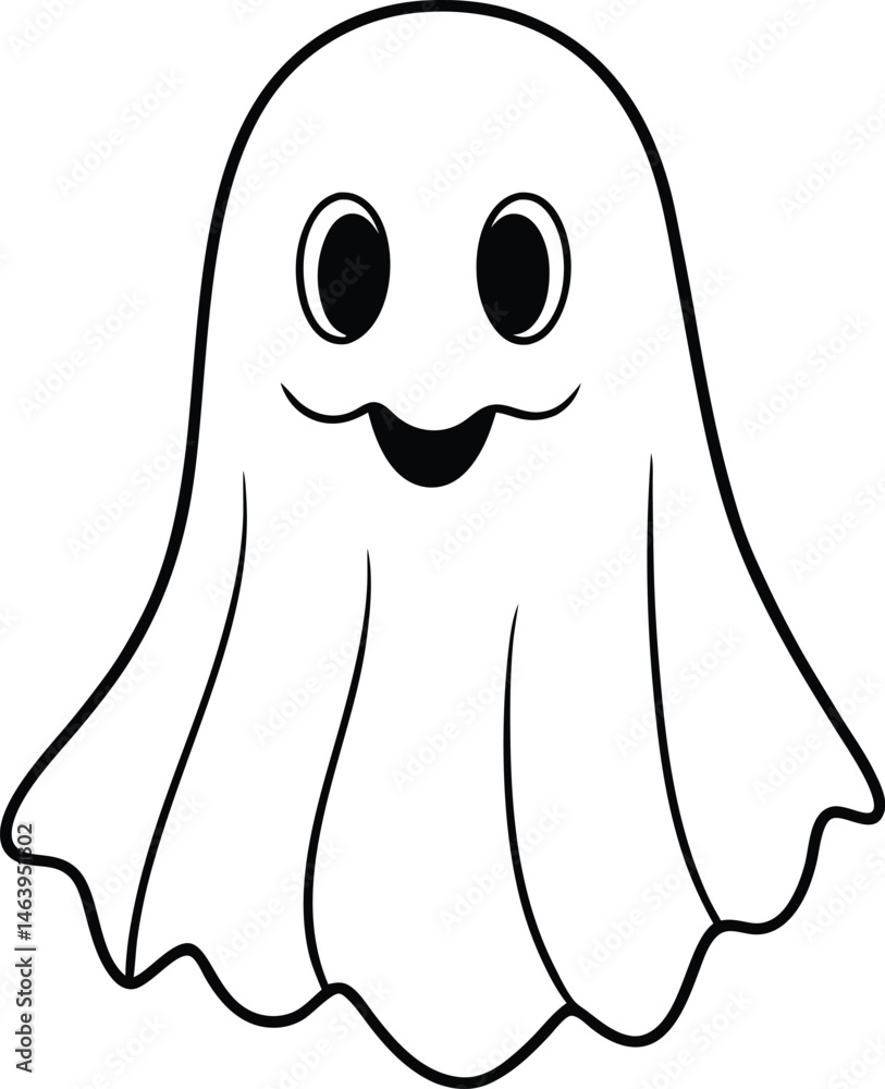 Cute Spooky Ghost Line Art Simple Halloween Design for Cards Prints and Web Cute Spooky Ghost Line Art Simple Halloween Design for Cards Prints and Web