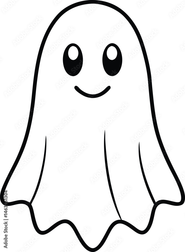 Cute Spooky Ghost Line Art Simple Halloween Design for Cards Prints and Web Cute Spooky Ghost Line Art Simple Halloween Design for Cards Prints and Web