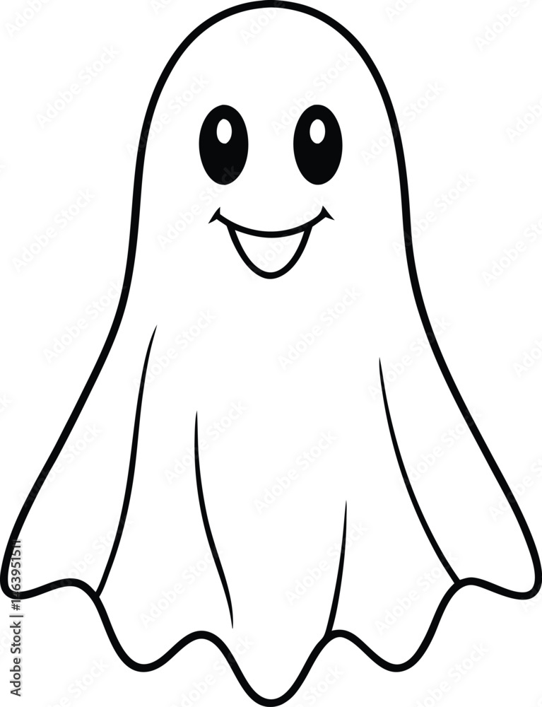 Obraz premium Cute Spooky Ghost Line Art Simple Halloween Design for Cards Prints and Web