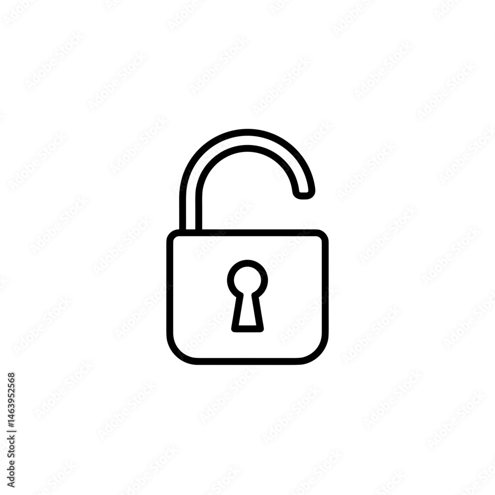 Unlocked padlock icon outline for app security UI Unlocked padlock icon outline for app security UI