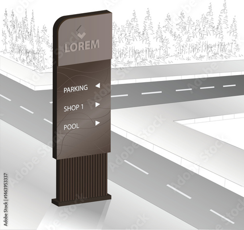 Wayfinding system 3D signage mockup set Direction signs Exterior and interior way finding design