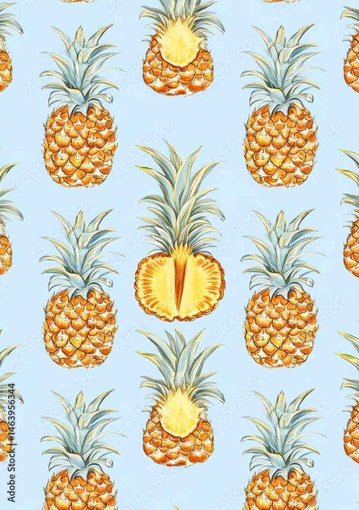 Pineapple Pattern On Light Blue Background Pineapple Pattern On Light Blue Background