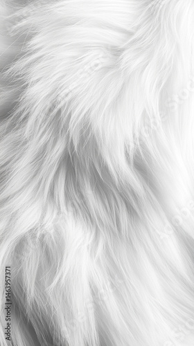 A close-up of soft, flowing white fur, creating a smooth and elegant texture. The gentle movement of the fur adds depth and softness to the image, highlighting the luxurious, tactile quality.