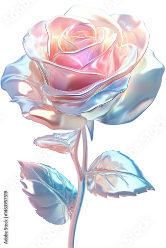 Isolated Holographic Rose with Delicate Stem