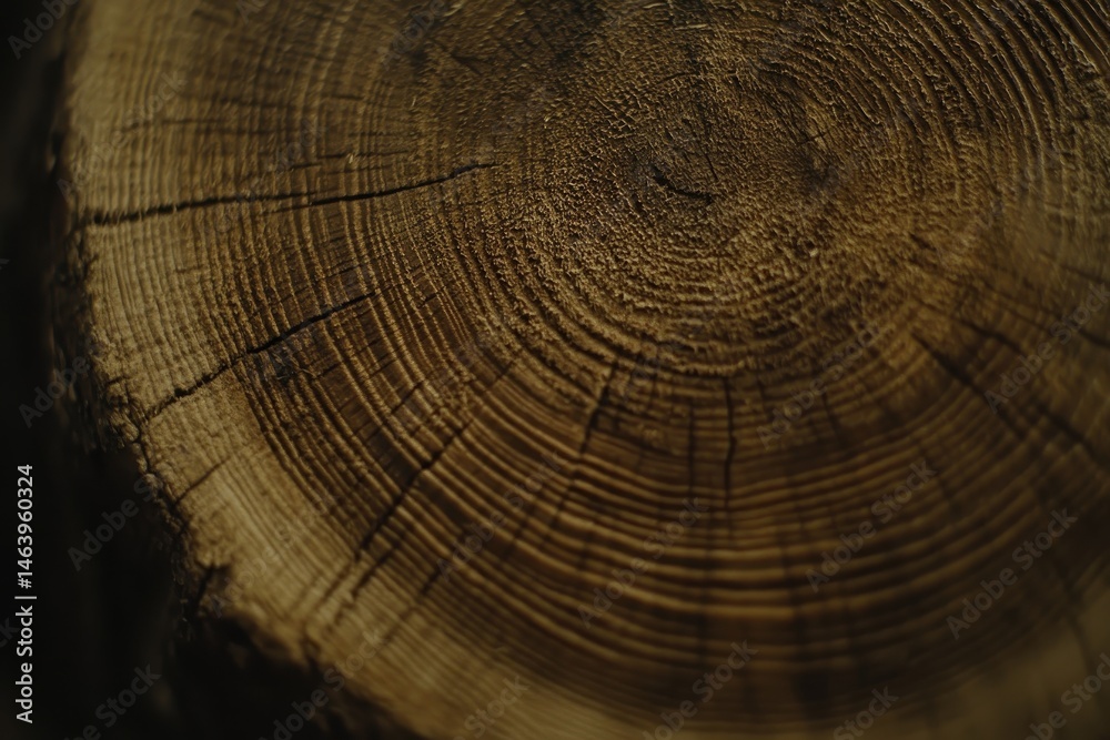 Fototapeta premium Close-up of a tree trunk cross-section, showing growth rings